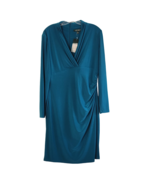 Ralph Lauren Essentials Faux Wrap Dress French Teal 14 Stretch Side Ruch... - £68.29 GBP