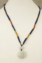Vintage Artisan Jewelry Chinese Jade Knotwork Spiderweb Etch Pendant Nec... - $34.64