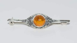 Vintage Sterling Silver Amber Brooch Lapel Pin - $69.19