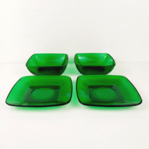 Vintage Anchor Hocking Charm Forest Green Glass Square Bowl and Plate Set 1950&#39;s - £15.10 GBP