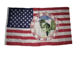 3x5 USA America One Wolf Indian Native American Flag 3&#39;x5&#39; Grommets - £14.15 GBP