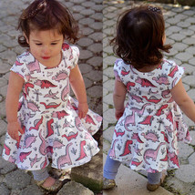 Boutique Kids Baby Girls Cotton Dinosaur Short Sleeve Dress Outfits Summer USA - £11.08 GBP