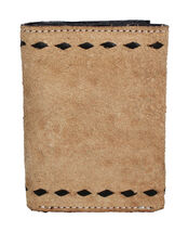 Men's Western Tan Rough-Out Basket Tooled Leather Tri-Fold Wallet 18RSW125T - $35.63