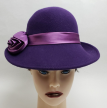Vintage Lancaster 100% Wool Women&#39;s Church Hat Purple Ribbon Bow USA - £30.89 GBP