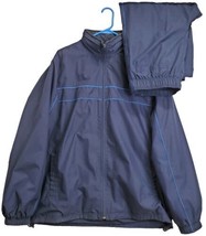 Men’s Tracksuit Set Windbreaker Blue Lined Jacket Pants Size L Good Shape - £20.11 GBP