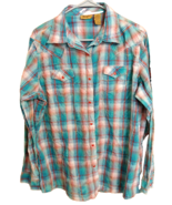 Women&#39;s Wrangler XL Cowgirl Western Shirt Teal Turquoise Rose Plaid Pear... - £16.92 GBP