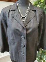 NewPort News Women&#39;s Black Linen &amp; Rayon Long Sleeve Casual Button Coat Size 10 - £28.31 GBP