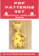 12 Amigurumi Patterns Crochet Set - Giraffes, Dogs and Elephants - £2.27 GBP