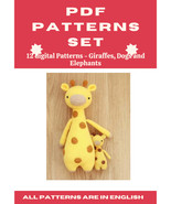 12 Amigurumi Patterns Crochet Set - Giraffes, Dogs and Elephants - $2.90