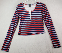 rue21 Shirt Top Women Large Multi Striped Polyester Long Sleeve Round Neck Zip - $9.39