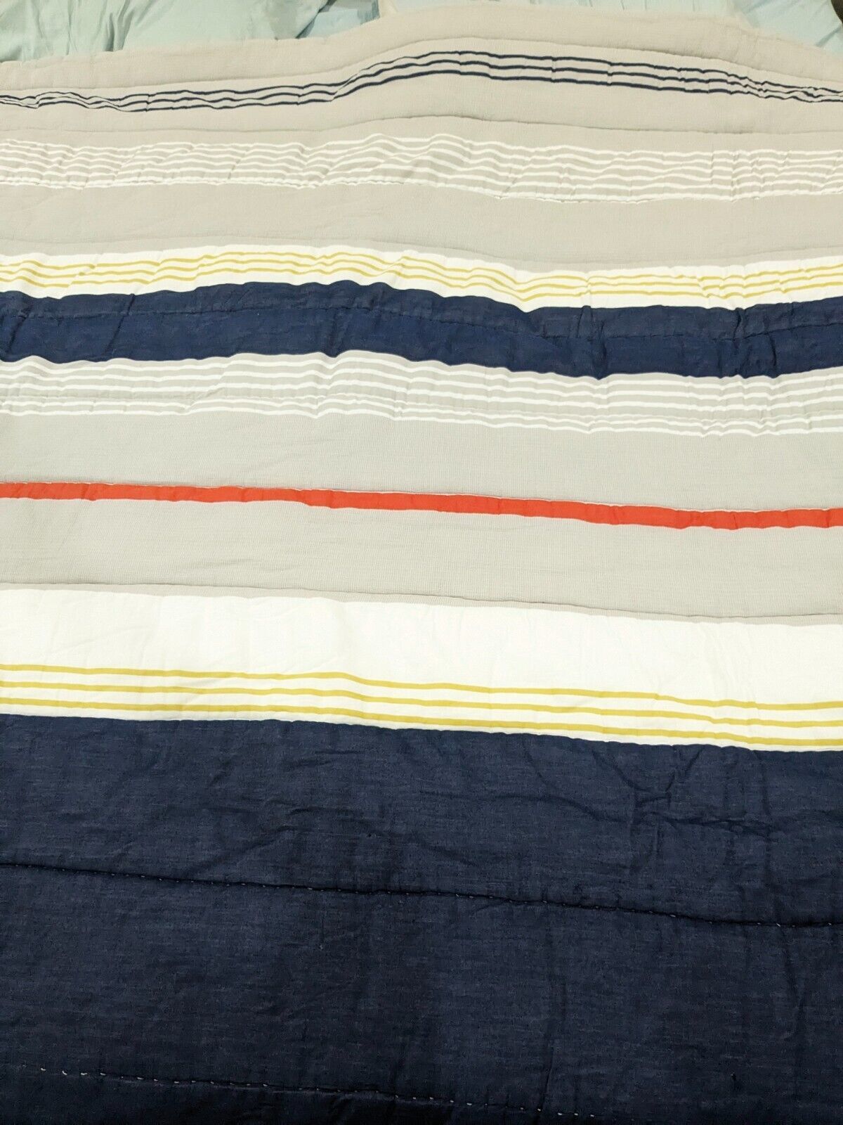 Pottery Barn Teen Wyatt Stripe Comforter Full Queen F/Q  blue orange yellow - $198.00