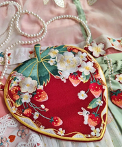 Strawberry Embroidery Shoulder Bag with Pearl Chain - £31.92 GBP