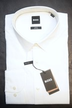 HUGO BOSS Herren Hank Kent Easy Iron Slim Fit Solid Weiß Baumwollkleid Hemd 46 - £50.25 GBP