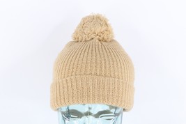 NOS Vintage 90s Streetwear Blank Ribbed Knit Pom Winter Beanie Hat Tan W... - $34.60