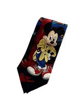 Disney Unlimited Mens Necktie Tie Mickey Mouse Leaning on Street Lamp Blue Red - £9.46 GBP