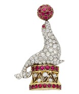 Tiffany & Co. Vintage 18k Gold/Platinum Diamond Ruby Seal Brooch Historical - €100.257,87 EUR