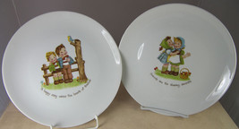 2 Decorative Plates Children Signed Iris Happy Song &amp; Friends Sharing Secrets - £15.50 GBP
