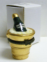 Porcelain Hinged Trinket Box - CHAMPAGNE BOTTLE &quot;Let&#39;s Celebrate&quot; - IOB - $15.00