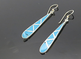 925 Sterling Silver - Inlaid Turquoise Pattern Shiny Tear Drop Earrings - EG3920 - £24.19 GBP