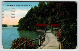 The Kissing Bridge Lakewood New Jersey Postcard Linen 1948 Lake Covered Walkway - £5.86 GBP