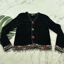 Berek Womens Vintage 90s Cardigan Sweater Size S Black Beaded Fringe Che... - $32.66