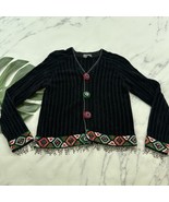 Berek Womens Vintage 90s Cardigan Sweater Size S Black Beaded Fringe Che... - $32.66