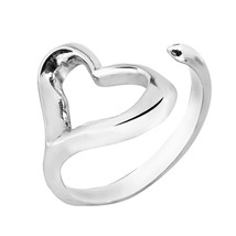 Open Heart Sterling Silver Adjustable Wrap Ring-6 - £17.02 GBP