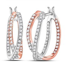 14kt Two-tone Gold Womens Round Diamond 2-Row Inside Out Hoop Earrings 1/2 Cttw - £401.99 GBP