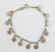 SUN Sterling Silver Vintage CHARM BRACELET - made in ITALY - 7 inches long - £43.00 GBP
