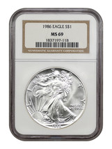 1986 $1 Silver Eagle NGC MS69 - £81.41 GBP