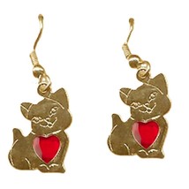 Tiny Gold Cat Red Jewel Heart Earrings Cute Pet Kitty Animal Love Charm Jewelry - £6.92 GBP