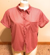 Passport Juniors Large Rose &amp; White Striped Button Up Blouse NWT - £6.05 GBP