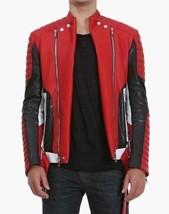 Lambskin Motorcycle Leather Halloween Red &amp; Black Festive Jacket Men Stylish - £88.29 GBP