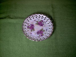 Vintage Royal Sealy China Japan Purple Floral Pierced Saucer w/Gold Edge 89/5 C - £7.97 GBP