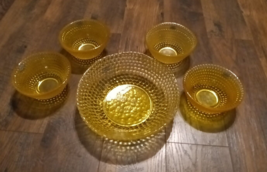 Blenko Art Glass Bowl Salad Set Hand Made Bubbles Dots Lemon Yellow Orig... - $83.75