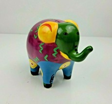 Vintage Elephant Coin Piggy Bank Trunk Up Hand Painted Ceramic - $19.97