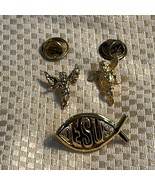 Jesus &amp; 2 Angel Lapel Pins Gold Tone - Set Of 3 - £5.66 GBP