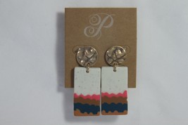 Plunder Earrings (New) Emberlyn -GOLD Hammered Disks W/CLAY Rectangls 2&quot; (PE692) - £14.16 GBP