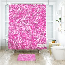 Lilly Pulitzer Get Crackin pink Shower Curtain Bath Mat Bathroom Waterproof Deco - £18.47 GBP+