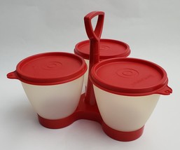 Vintage Tupperware Condiment Caddy Keeper Red 757-1 Picnic BBQ - £18.16 GBP