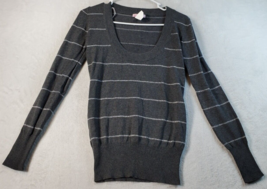 Supre Sweater Womens Size Small Gray White Striped Cotton Long Sleeve Scoop Neck - £10.82 GBP