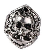 Nautical Pirate Skull Ring With Anchor &amp; Starfish Ocean BRX067 Skeleton New Meta - £7.58 GBP