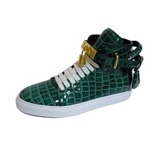 Men Alligator Pattern High Top Sneakers Lock Lace Flats Glossy Real Leather Newe - £152.80 GBP