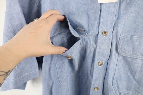 NOS Vtg 90s Carhartt Mens XL Spell Out Short Sleeve Chambray Button Shirt USA Item image 8