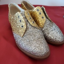 Silver and gold glitter leather Oxford shoes 5.5  Italy vintage Stage dance - £26.26 GBP