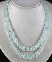 Natural Aquamarine Beads Carved 2 Line 545 Carats Ladies Gemstone Melon Necklace - $1,425.00