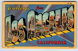 Greetings From Los Angeles California Large Big Letter Linen City Postcard 1949 - £7.47 GBP
