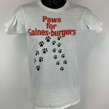 Paws For Gaines Burgers Dog Food Vintage 70s T Shirt Small Canine USA Mens White - £47.36 GBP