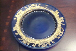 BOHEMIAN CZECH cobalt blue plate decorated with golden classic figures [95b] - £58.84 GBP