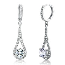 1ct Round Cut Solid 925 Sterling Silver Bridal Wedding Pear Drop Dangle Earrings - £82.72 GBP